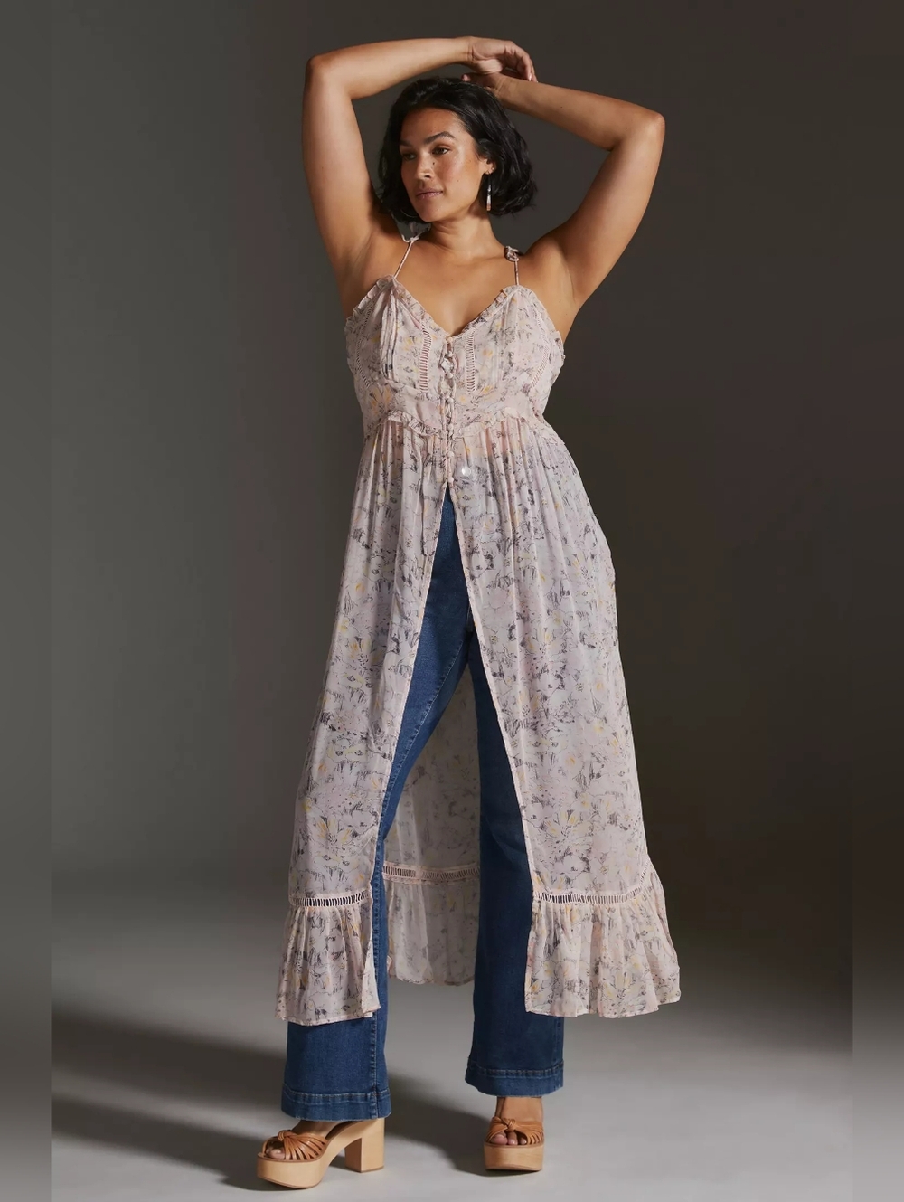 NWT By Anthropologie Pink Floral Sheer Curtain Top Large - Picture 3 of 16